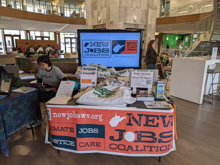 We attended Marshall University’s Earth Day Celebration encouraging people to take action for climate, care, Jobs, and justice!